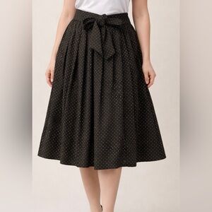 Classic Vintage Leslie Fay Black Skirt with Cream Polka Dots and Waist Tie